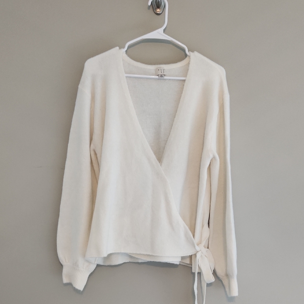 a new day Cream Wrap Tie V-Neck Sweater